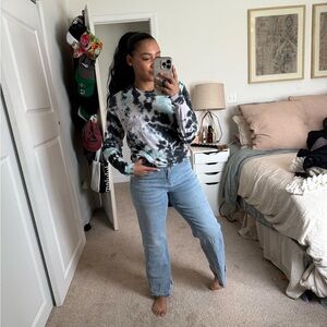 PINK Victoria's Secret Aqua and Black Tie-Dye Tee